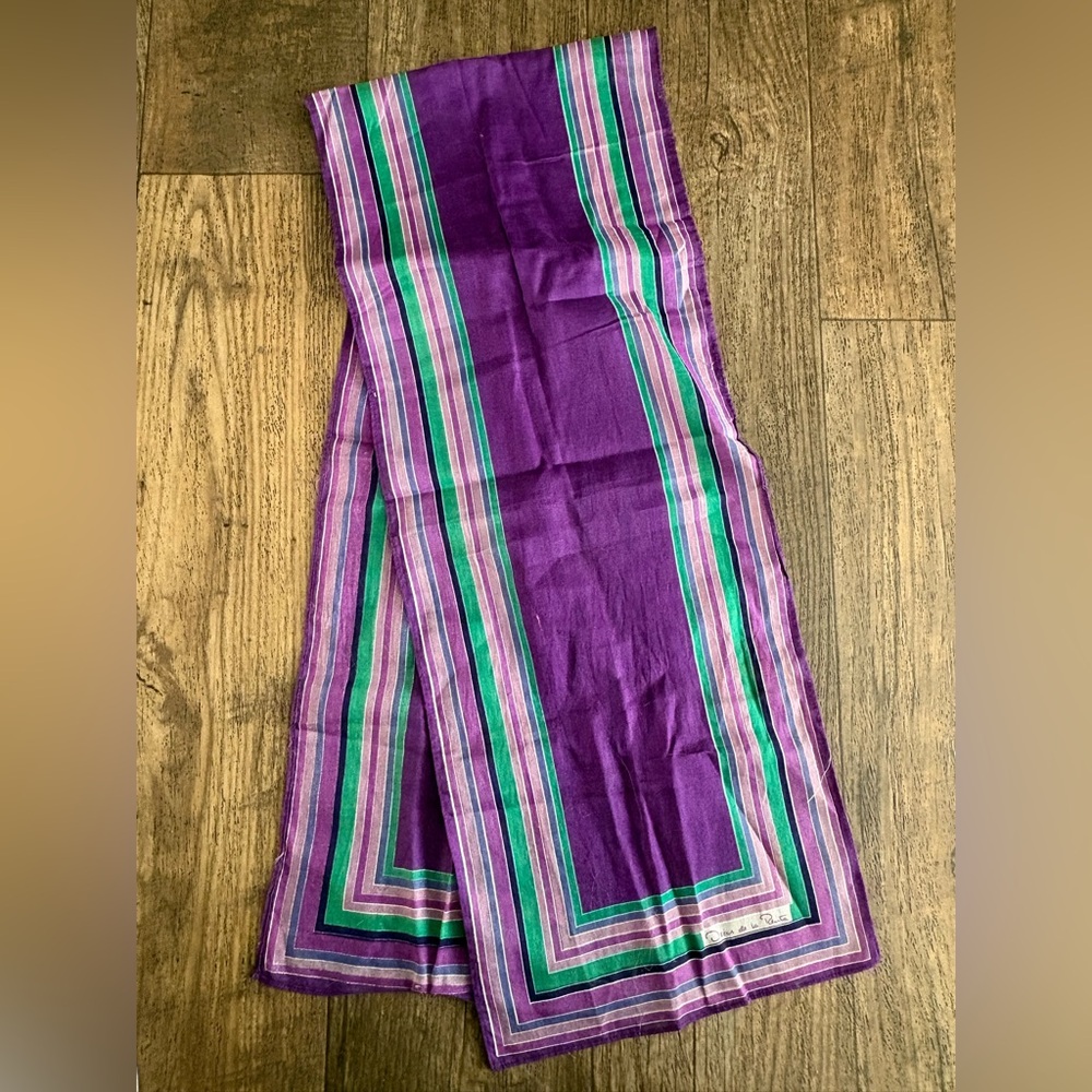 Oscar de la Renta Purple and Green Striped Scarf